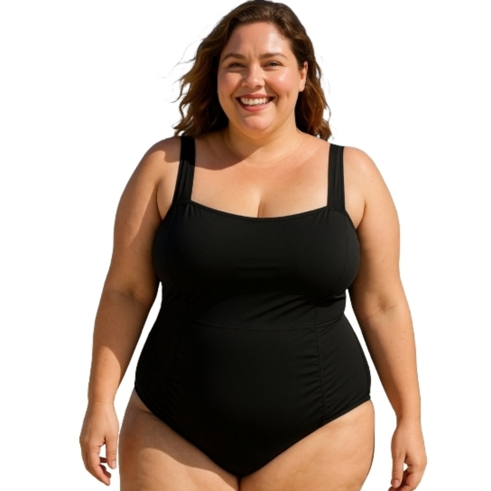 Lands End Tugless One Piece Swimsuit Black Square Neck DD Cup 18 510139 NWT